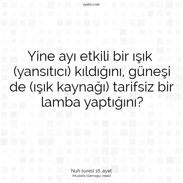 Ayetbul | Kuran Mealleri | Quran | Nuh suresi 16. ayet