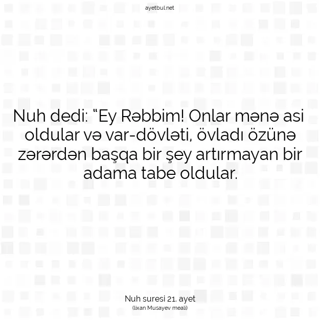 Ayetbul | Kuran Mealleri | Quran | Nuh suresi 21. ayet