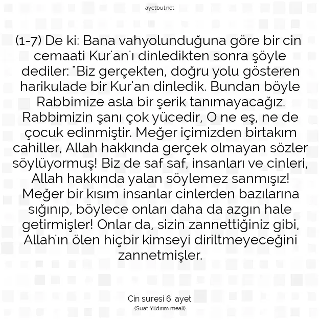 Ayetbul | Kuran Mealleri | Quran | Cin suresi 6. ayet