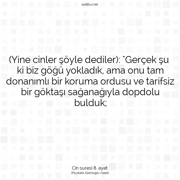 Ayetbul | Kuran Mealleri | Quran | Cin suresi 8. ayet
