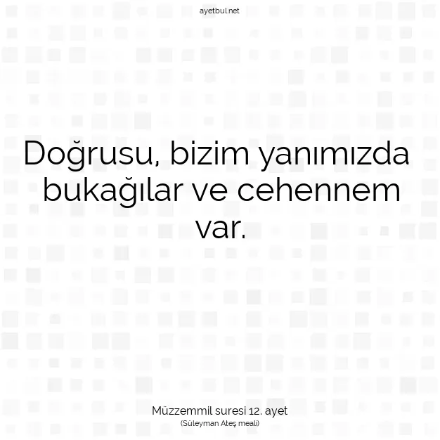 Ayetbul | Kuran Mealleri | Quran | Müzzemmil suresi 12. ayet