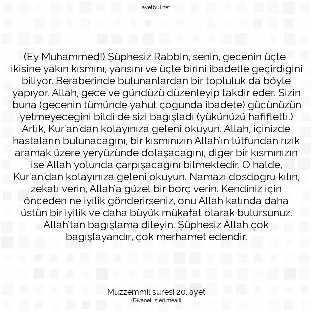 Ayetbul | Kuran Mealleri | Quran | Müzzemmil suresi 20. ayet