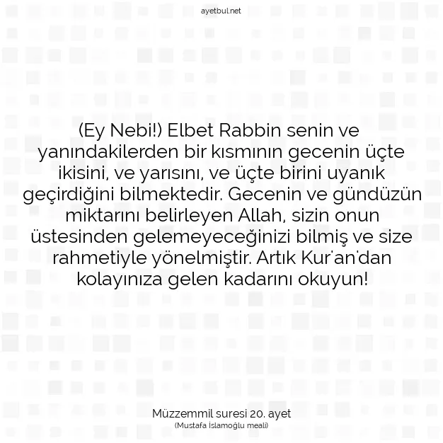Ayetbul | Kuran Mealleri | Quran | Müzzemmil suresi 20. ayet
