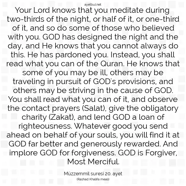 Ayetbul | Kuran Mealleri | Quran | Müzzemmil suresi 20. ayet
