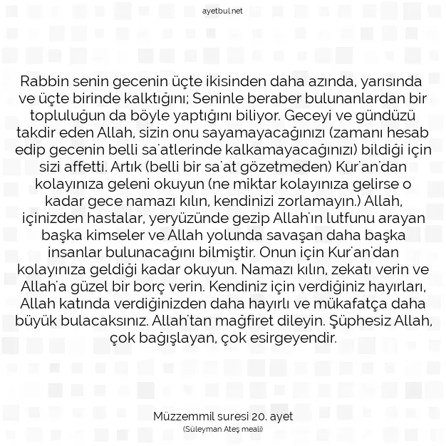 Ayetbul | Kuran Mealleri | Quran | Müzzemmil suresi 20. ayet