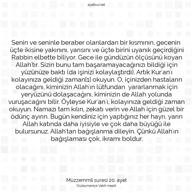 Ayetbul | Kuran Mealleri | Quran | Müzzemmil suresi 20. ayet