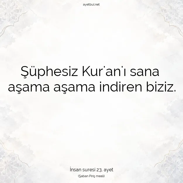Ayetbul | Kuran Mealleri | Quran | İnsan suresi 23. ayet