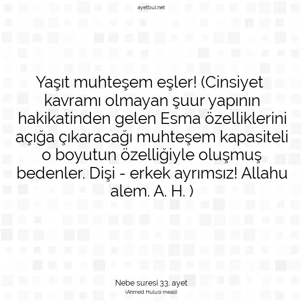 Ayetbul | Kuran Mealleri | Quran | Nebe suresi 33. ayet