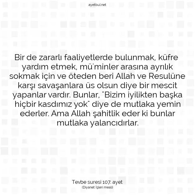 Ayetbul | Kuran Mealleri | Quran | Tevbe suresi 107. ayet