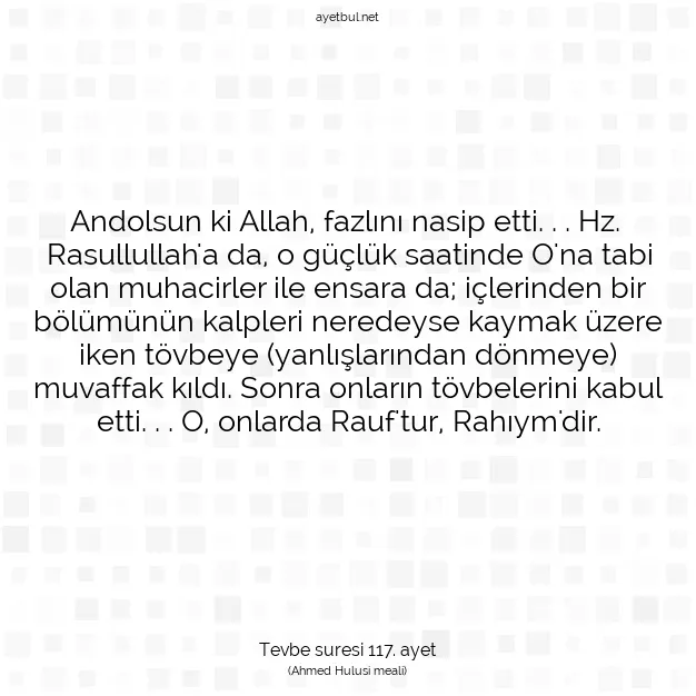 Ayetbul | Kuran Mealleri | Quran | Tevbe suresi 117. ayet