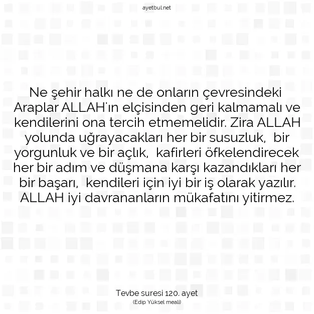 Ayetbul | Kuran Mealleri | Quran | Tevbe suresi 120. ayet