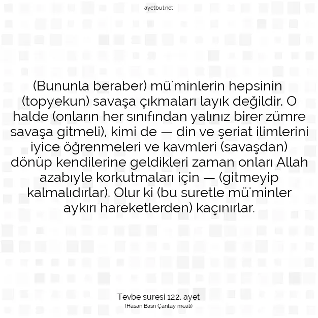 Ayetbul | Kuran Mealleri | Quran | Tevbe suresi 122. ayet