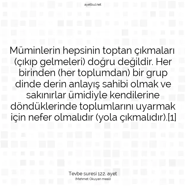 Ayetbul | Kuran Mealleri | Quran | Tevbe suresi 122. ayet