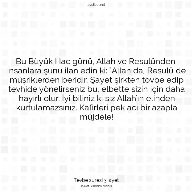 Ayetbul | Kuran Mealleri | Quran | Tevbe suresi 3. ayet