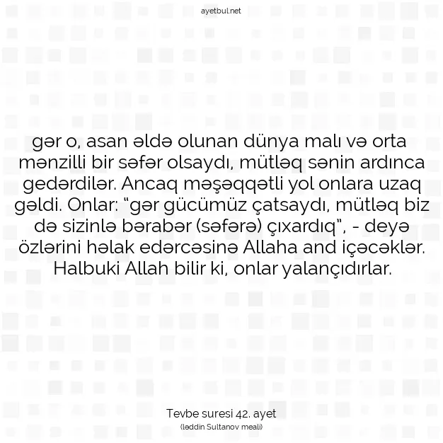 Ayetbul | Kuran Mealleri | Quran | Tevbe suresi 42. ayet