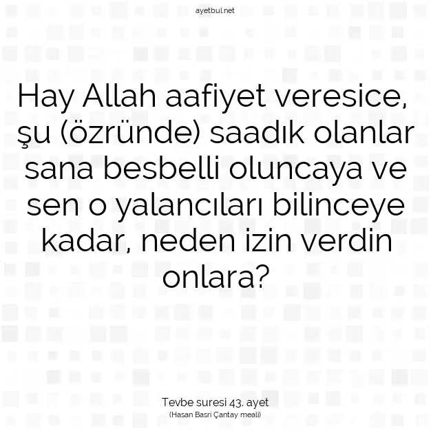 Ayetbul | Kuran Mealleri | Quran | Tevbe suresi 43. ayet