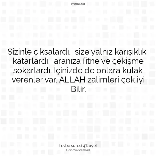 Ayetbul | Kuran Mealleri | Quran | Tevbe suresi 47. ayet