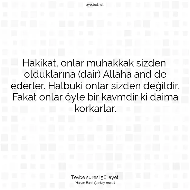 Ayetbul | Kuran Mealleri | Quran | Tevbe suresi 56. ayet