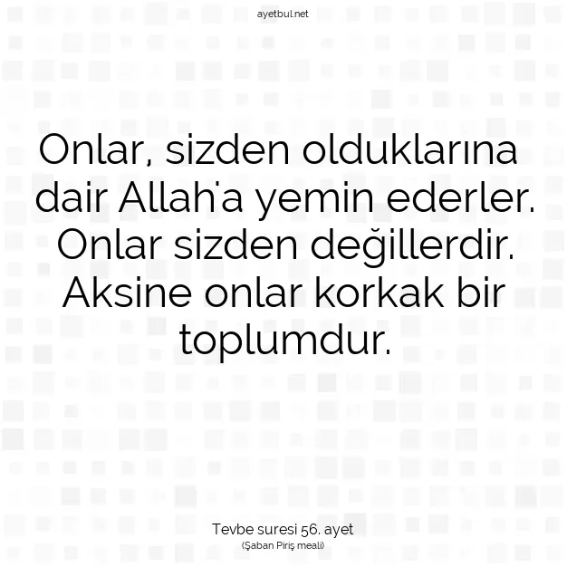 Ayetbul | Kuran Mealleri | Quran | Tevbe suresi 56. ayet