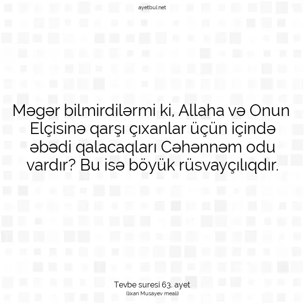 Ayetbul | Kuran Mealleri | Quran | Tevbe suresi 63. ayet