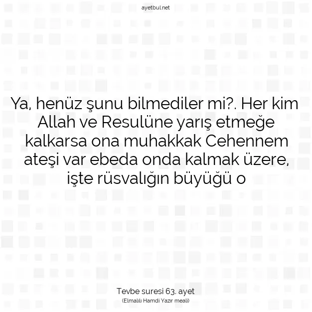 Ayetbul | Kuran Mealleri | Quran | Tevbe suresi 63. ayet