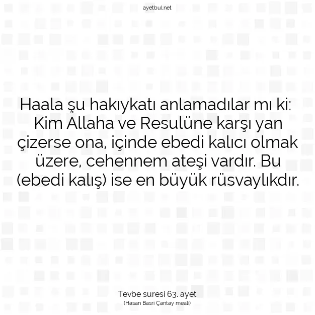 Ayetbul | Kuran Mealleri | Quran | Tevbe suresi 63. ayet