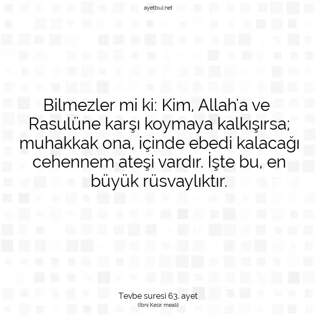 Ayetbul | Kuran Mealleri | Quran | Tevbe suresi 63. ayet