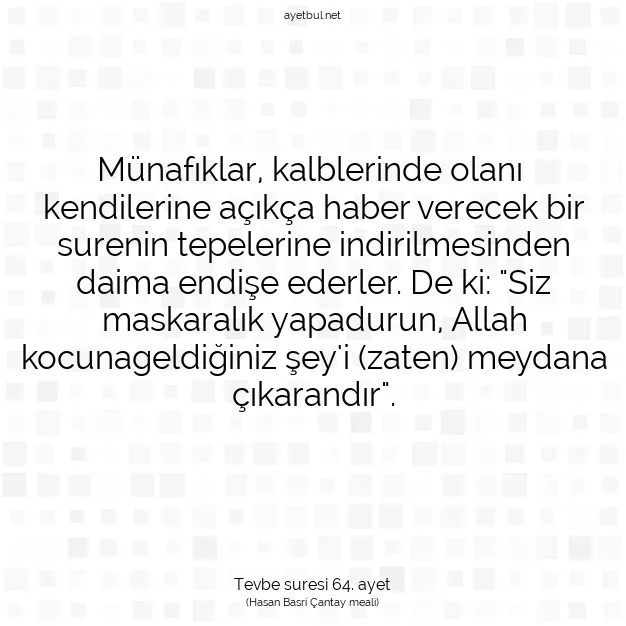 Ayetbul | Kuran Mealleri | Quran | Tevbe suresi 64. ayet