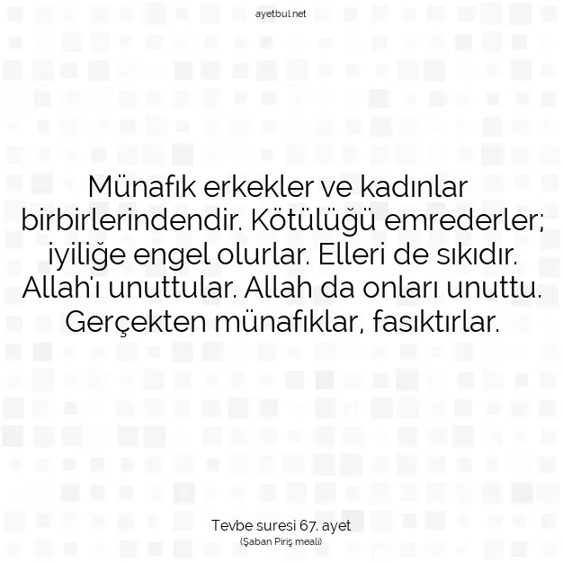 Ayetbul | Kuran Mealleri | Quran | Tevbe suresi 67. ayet