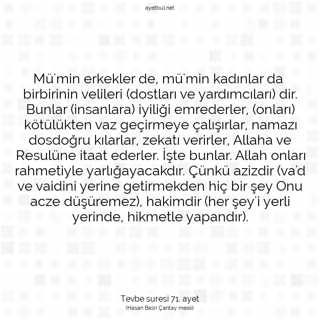 Ayetbul | Kuran Mealleri | Quran | Tevbe suresi 71. ayet