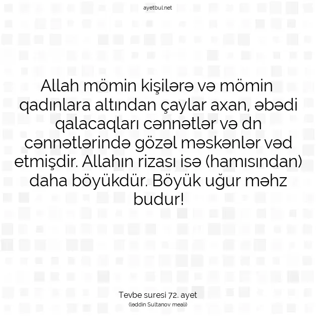 Ayetbul | Kuran Mealleri | Quran | Tevbe suresi 72. ayet
