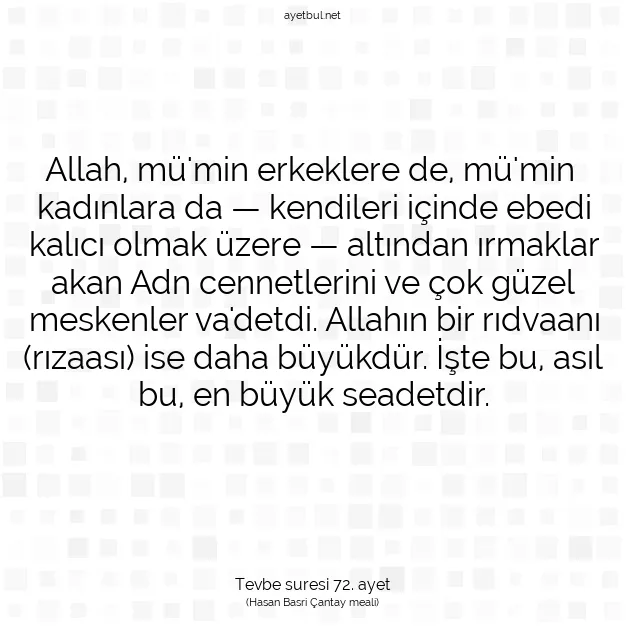 Ayetbul | Kuran Mealleri | Quran | Tevbe suresi 72. ayet