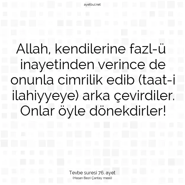 Ayetbul | Kuran Mealleri | Quran | Tevbe suresi 76. ayet