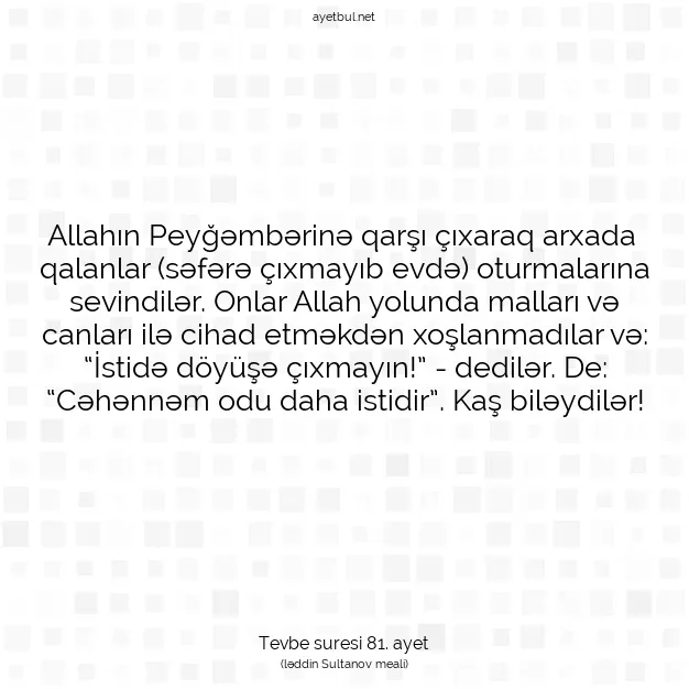 Ayetbul | Kuran Mealleri | Quran | Tevbe suresi 81. ayet
