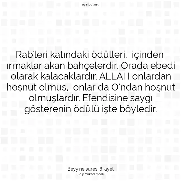Ayetbul | Kuran Mealleri | Quran | Beyyine suresi 8. ayet