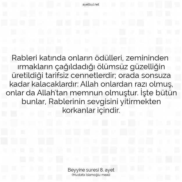 Ayetbul | Kuran Mealleri | Quran | Beyyine suresi 8. ayet